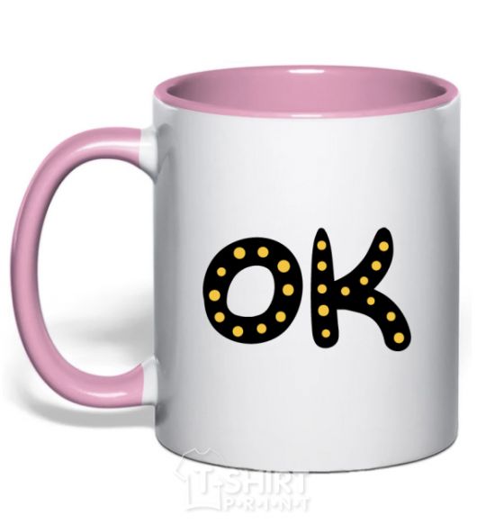 Mug with a colored handle Ok light-pink фото