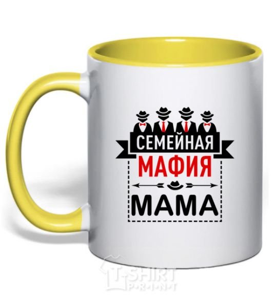 Mug with a colored handle Family mafia mom yellow фото