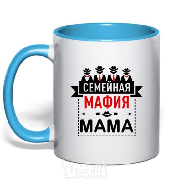 Mug with a colored handle Family mafia mom sky-blue фото