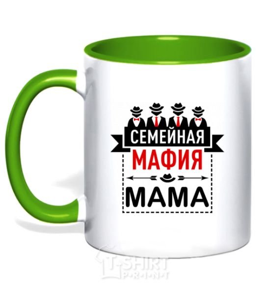 Чашка с цветной ручкой Семейная мафия мама Зеленый фото
