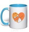 Mug with a colored handle Chanterelles heart sky-blue фото