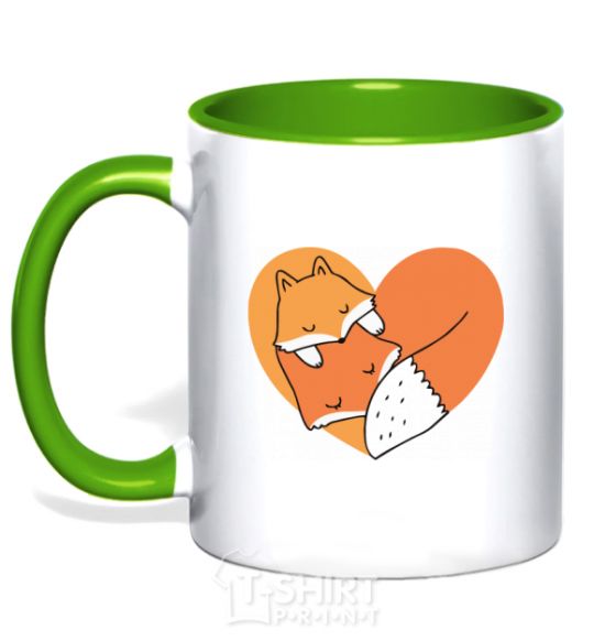 Mug with a colored handle Chanterelles heart kelly-green фото