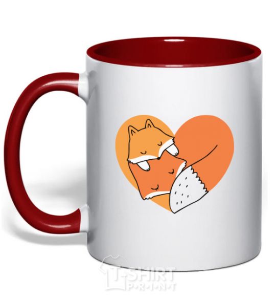 Mug with a colored handle Chanterelles heart red фото