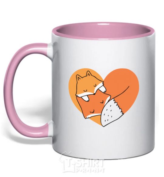 Mug with a colored handle Chanterelles heart light-pink фото