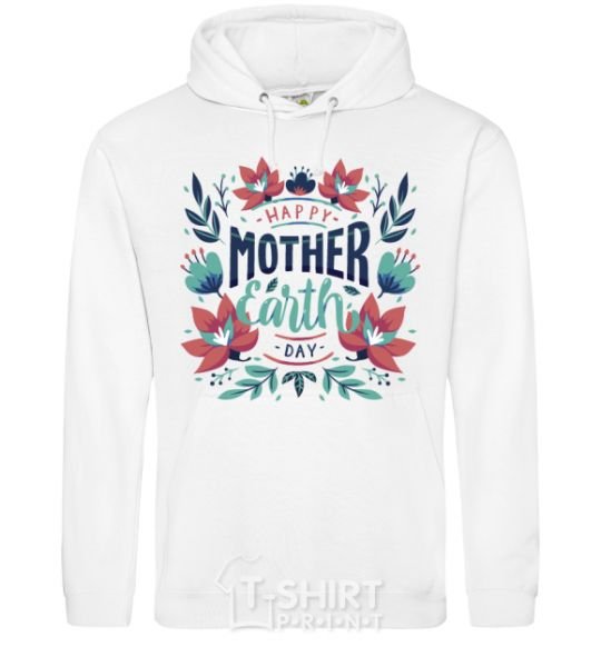 Men`s hoodie Mother Earth day flowers White фото