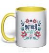 Mug with a colored handle Mother Earth day flowers yellow фото