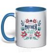 Mug with a colored handle Mother Earth day flowers royal-blue фото