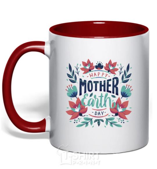Mug with a colored handle Mother Earth day flowers red фото