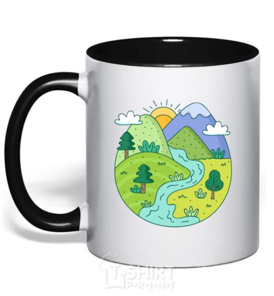 Mug with a colored handle Our planet black фото