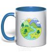 Mug with a colored handle Our planet royal-blue фото