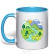 Mug with a colored handle Our planet sky-blue фото