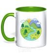 Mug with a colored handle Our planet kelly-green фото