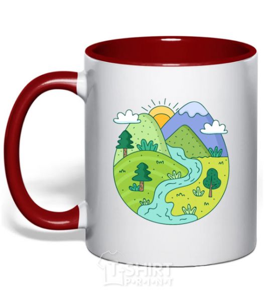 Mug with a colored handle Our planet red фото