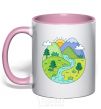 Mug with a colored handle Our planet light-pink фото