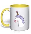 Mug with a colored handle A unicorn with a star yellow фото