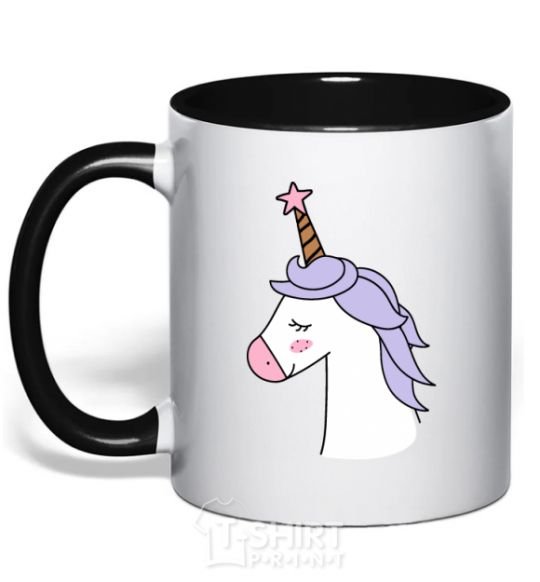 Mug with a colored handle A unicorn with a star black фото