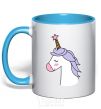 Mug with a colored handle A unicorn with a star sky-blue фото