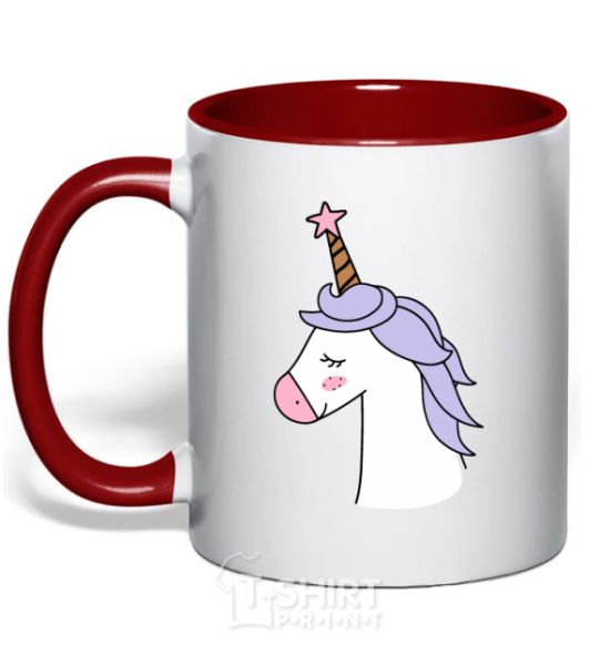 Mug with a colored handle A unicorn with a star red фото