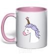 Mug with a colored handle A unicorn with a star light-pink фото