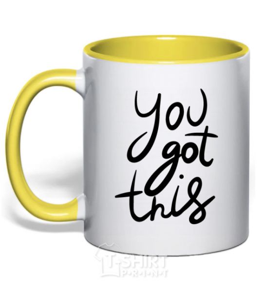 Mug with a colored handle You got this yellow фото