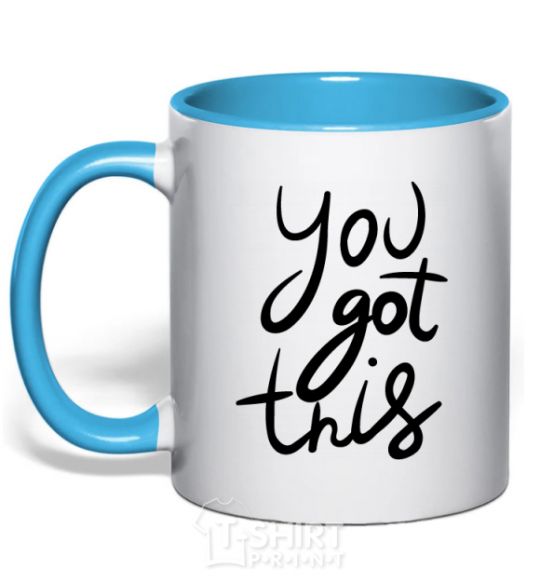 Mug with a colored handle You got this sky-blue фото