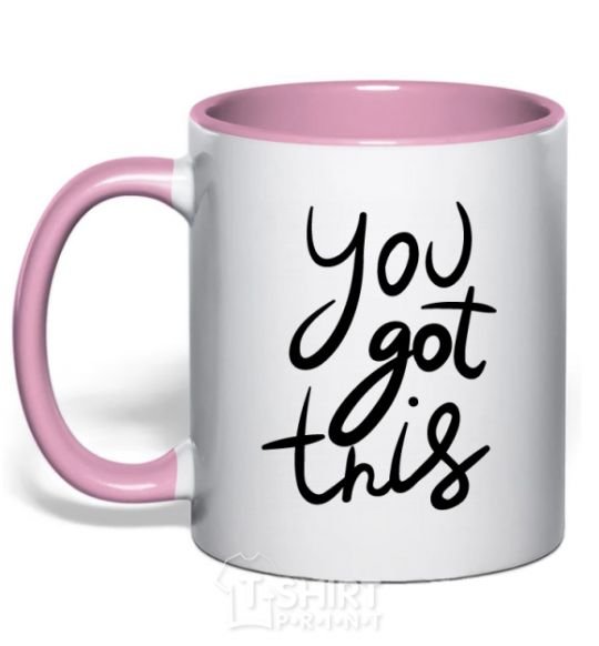 Mug with a colored handle You got this light-pink фото