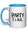 Mug with a colored handle Party time sky-blue фото