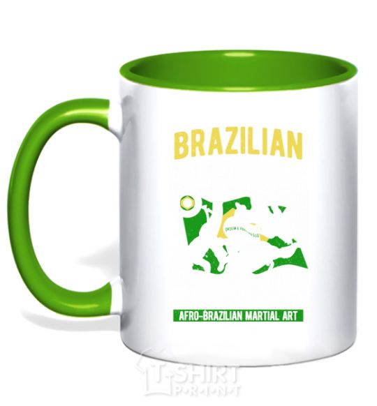 Mug with a colored handle Brazilian Capoeira kelly-green фото