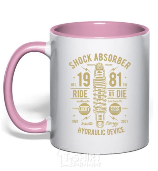 Mug with a colored handle Shock Absorber light-pink фото