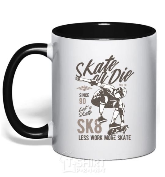 Mug with a colored handle Skate Or Die black фото