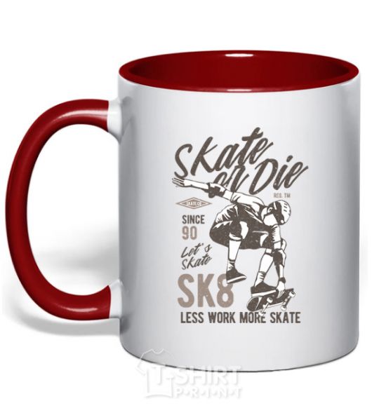 Mug with a colored handle Skate Or Die red фото