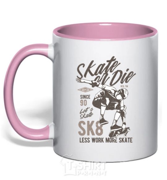 Mug with a colored handle Skate Or Die light-pink фото