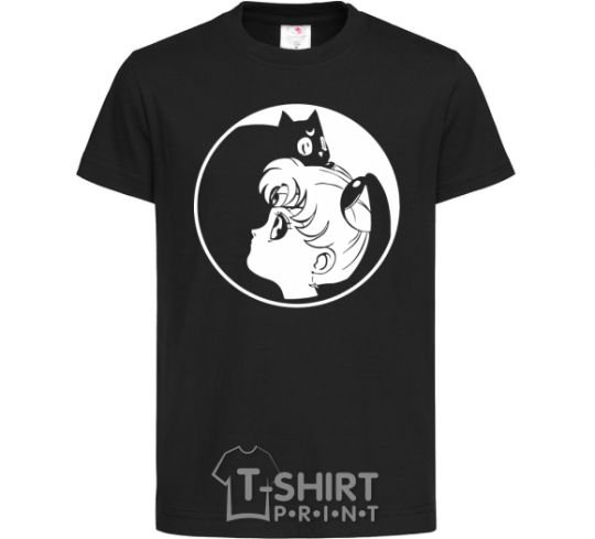 Kids T-shirt Sailor Moon and her kitty black фото