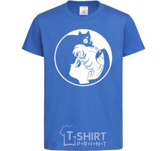 Kids T-shirt Sailor Moon and her kitty royal-blue фото
