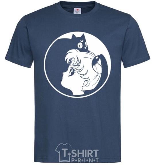Men's T-Shirt Sailor Moon and her kitty navy-blue фото
