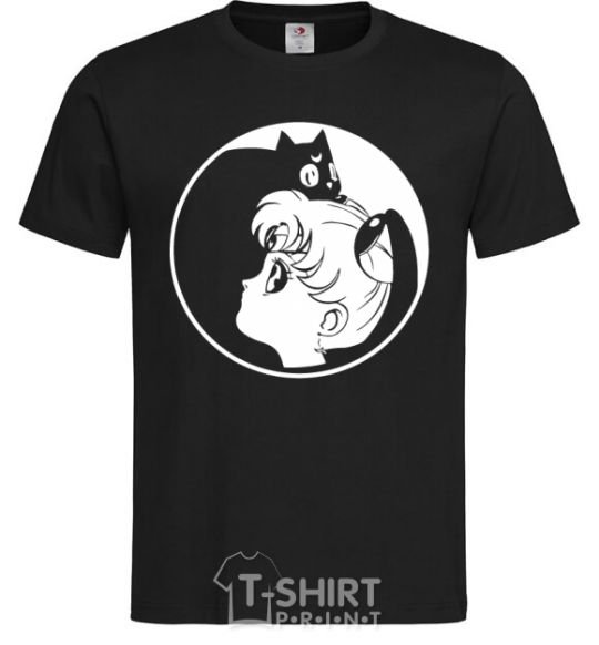 Men's T-Shirt Sailor Moon and her kitty black фото