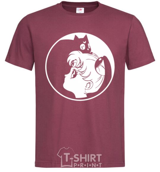 Men's T-Shirt Sailor Moon and her kitty burgundy фото
