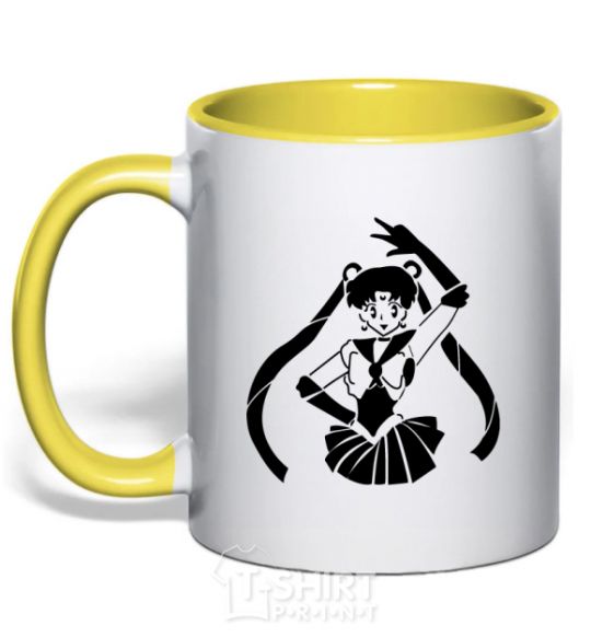 Mug with a colored handle Sailor Moon black yellow фото