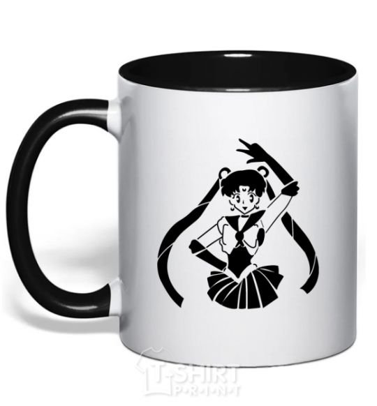 Mug with a colored handle Sailor Moon black black фото