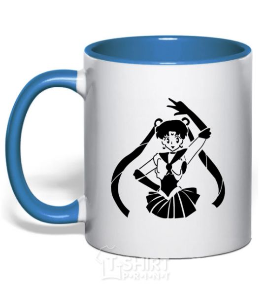 Mug with a colored handle Sailor Moon black royal-blue фото