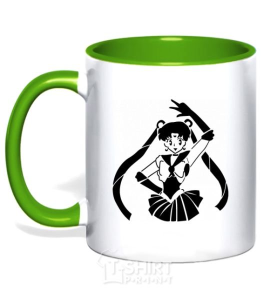 Mug with a colored handle Sailor Moon black kelly-green фото