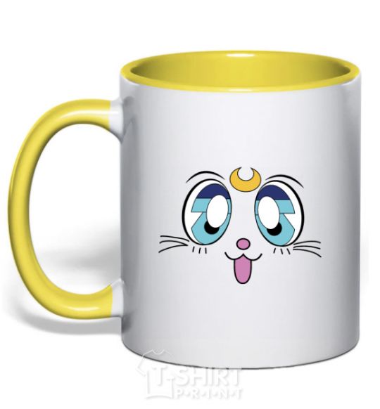 Mug with a colored handle Cat Moon yellow фото