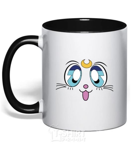 Mug with a colored handle Cat Moon black фото