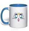 Mug with a colored handle Cat Moon royal-blue фото