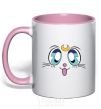 Mug with a colored handle Cat Moon light-pink фото