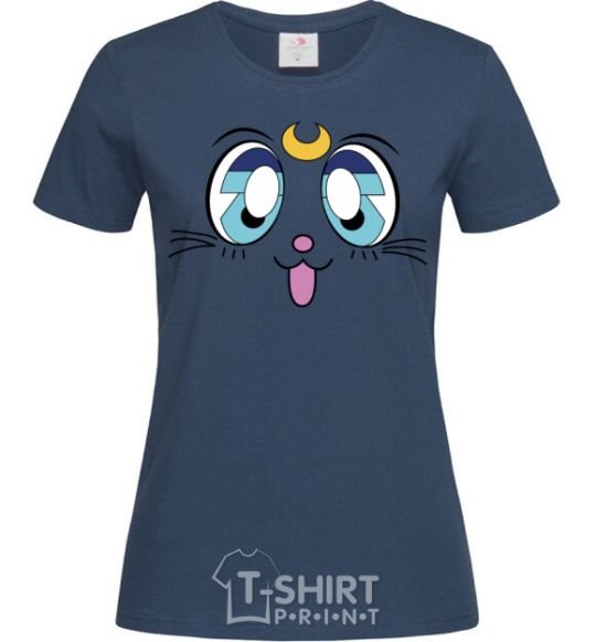 Women's T-shirt Cat Moon navy-blue фото