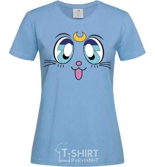 Women's T-shirt Cat Moon sky-blue фото