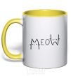 Mug with a colored handle Meow yellow фото