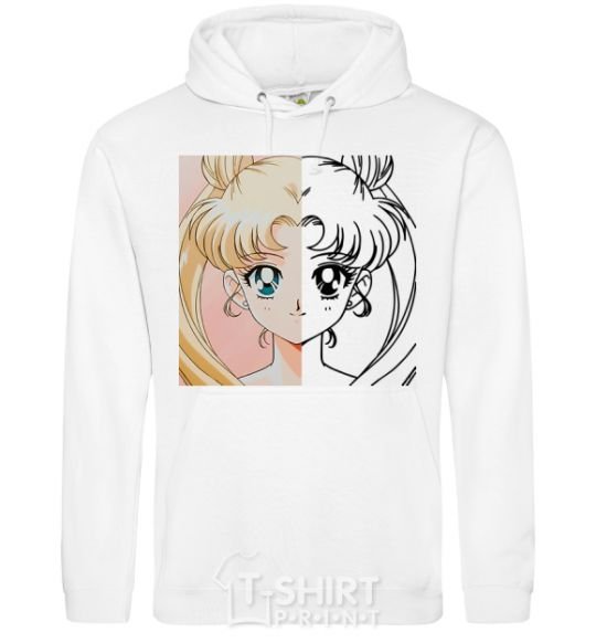 Men`s hoodie Sailor Moon halves White фото