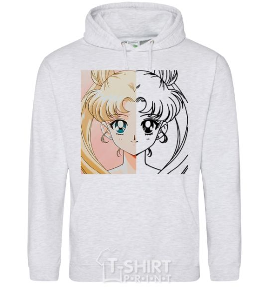 Men`s hoodie Sailor Moon halves sport-grey фото